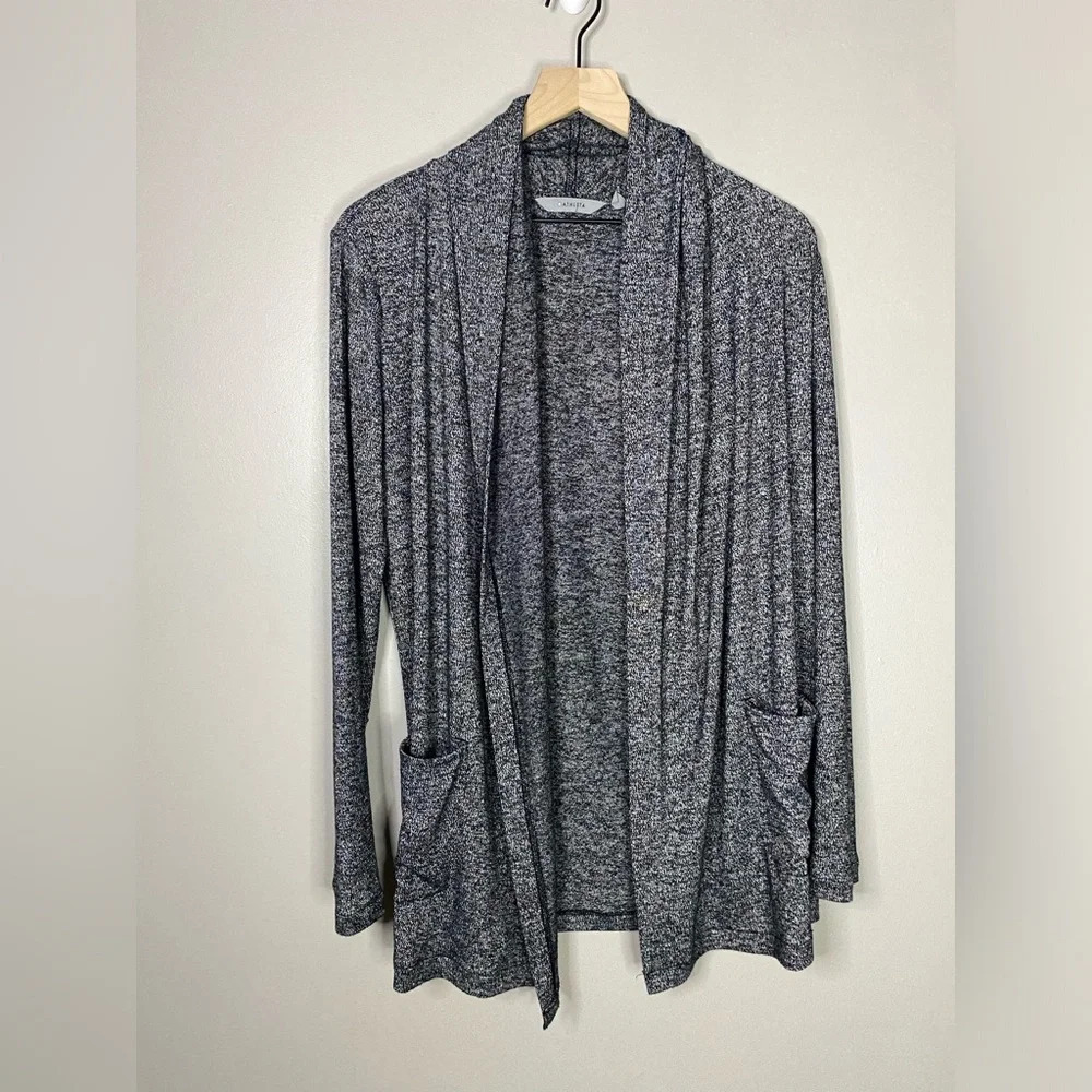 Athleta knit cardigan tunic sweater with pockets‎ size small black white - Picture 9 of 9